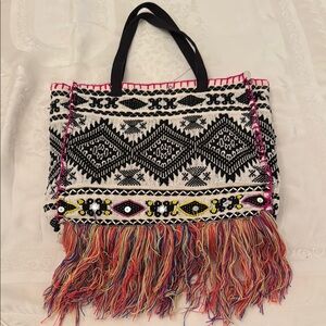 Bohemian Harvé benard Fringe Tote Bag - Black, silver and Multicolor (mlb)